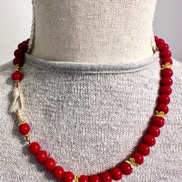 SOLD.  Handmade, Beadded, Red Coral Necklace, 18K gold plated findings, - Picture 1 of 10